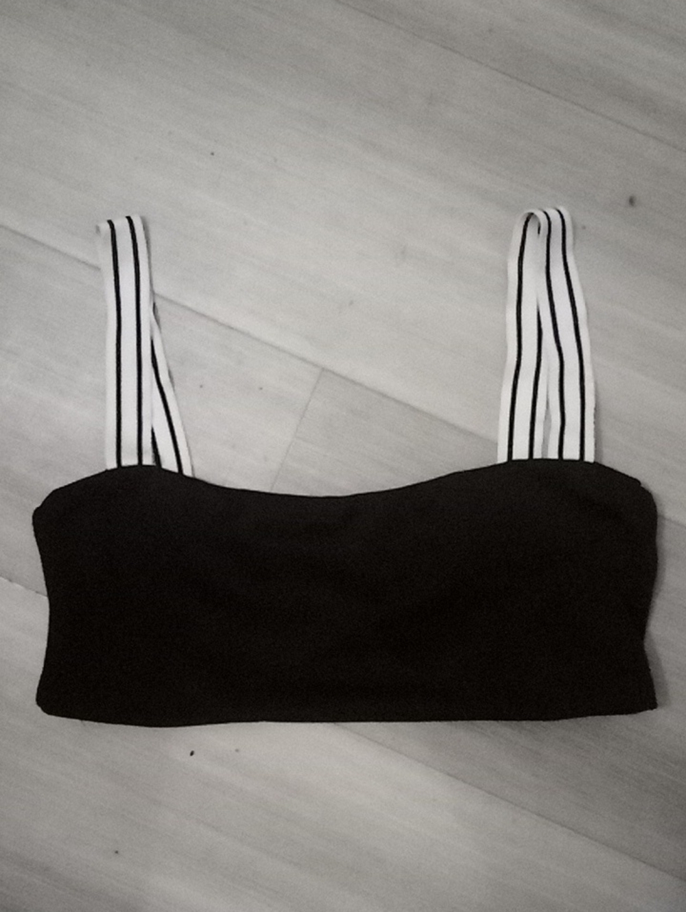 EUC: SAME; L.A, SQUARE BIKINI TOP W/BLK & WHT STRIPED STRAP, MEDIUM.